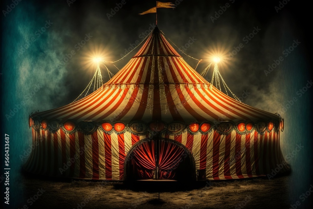 red white circus tent in the dark with lights Stock Illustration