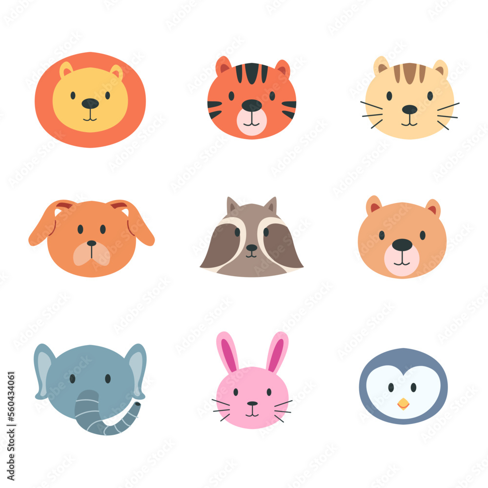 Vector set of cute animals illustration. Cartoon illustration of an animal head. children's book illustration zoo. Vector set of cute animals illustration. Cartoon illustration of an animal head. children's book illustration zoo.