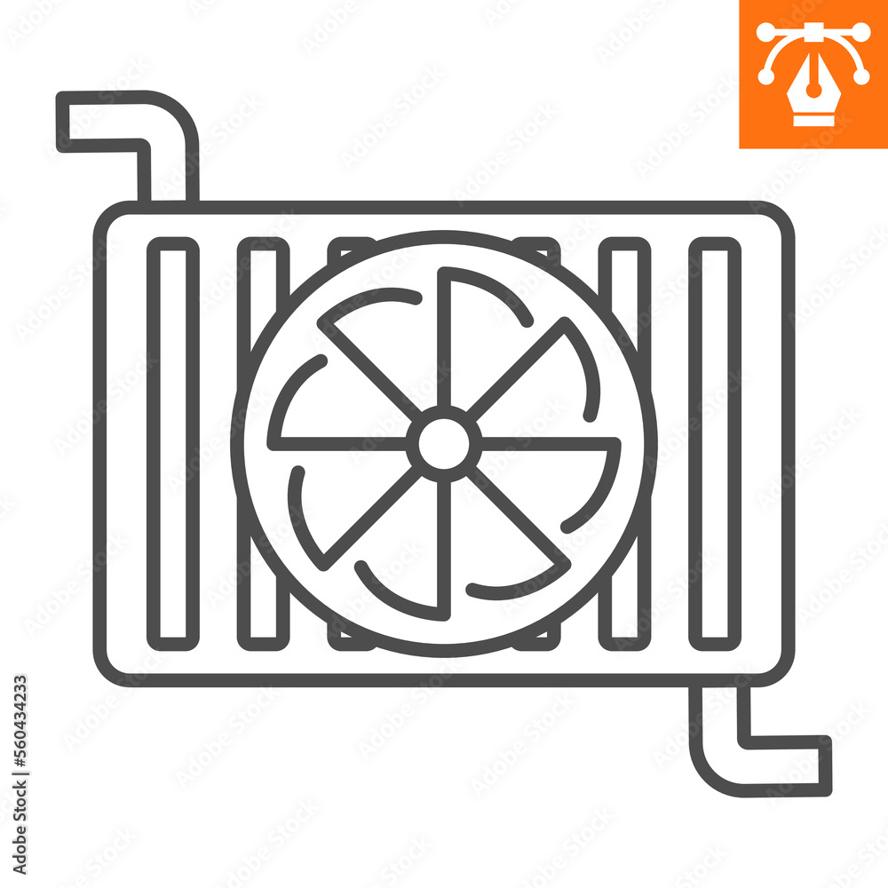 Car radiator fan line icon, outline style icon for web site or mobile app, car service and automobile, cooling system vector icon, simple vector illustration, vector graphics with editable strokes. Car radiator fan line icon, outline style icon for web site or mobile app, car service and automobile, cooling system vector icon, simple vector illustration, vector graphics with editable strokes.