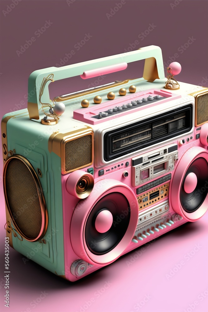 Retro 80s boombox cassette player created with AI Stock Illustration
