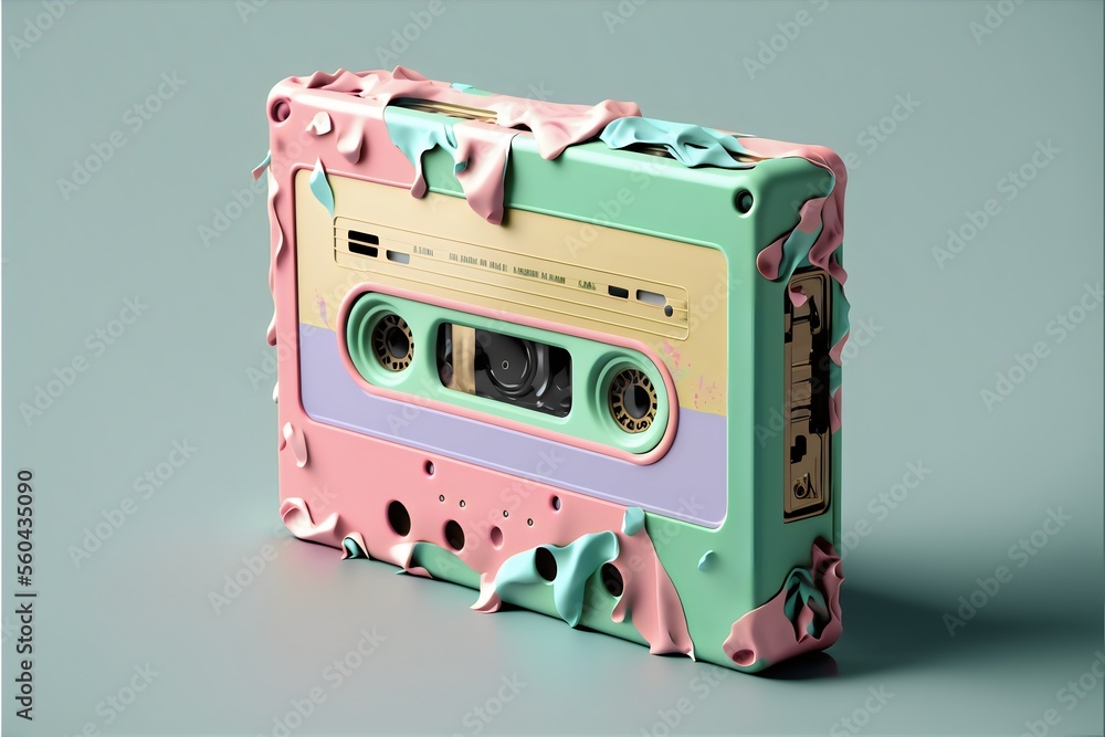 Retro 80s cassette tape colorful created with AI Stock Illustration