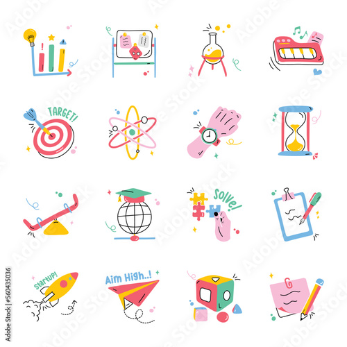 Pack of School Elements Flat Stickers 
