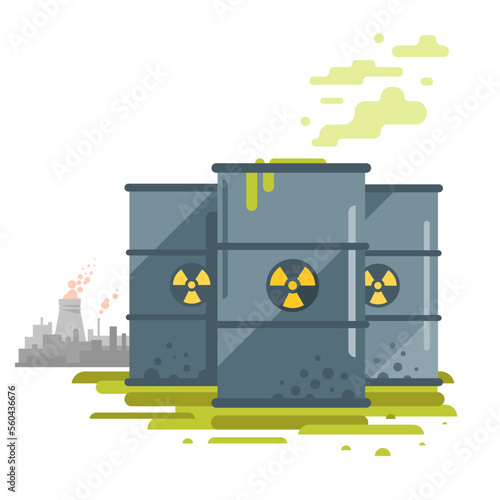 Three barrels of toxic radioactive waste, radiation pollution from nuclear power plant, ecological disaster, dirty toxic effluents, environmental pollution, isolated