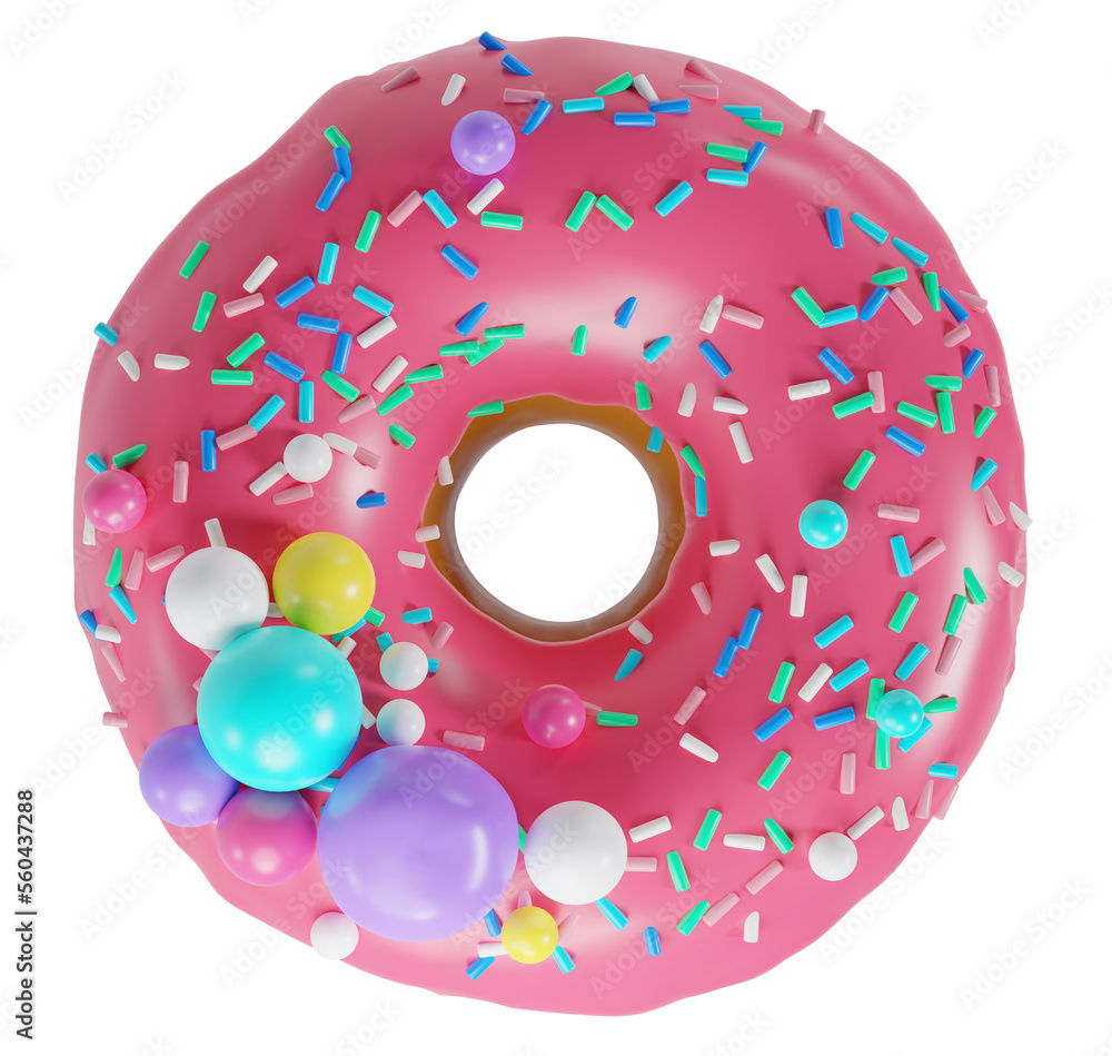 Colorful sweet donut desserts with sprinkles, 3d rendering Colorful sweet donut desserts with sprinkles, 3d rendering