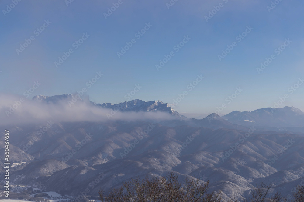 mountains in the fog