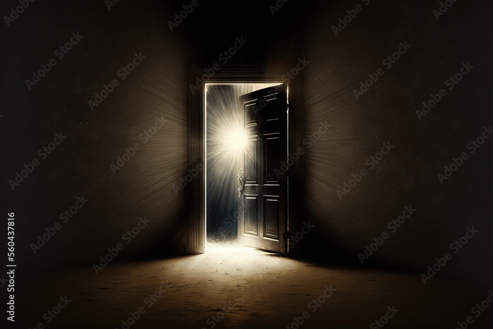 a doorway with a light coming through it in a dark room with a light ...