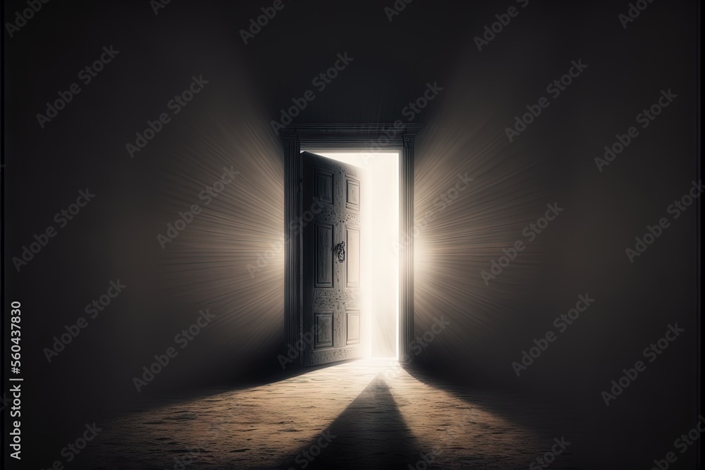 a door is open in a dark room with light coming through it and a light ...