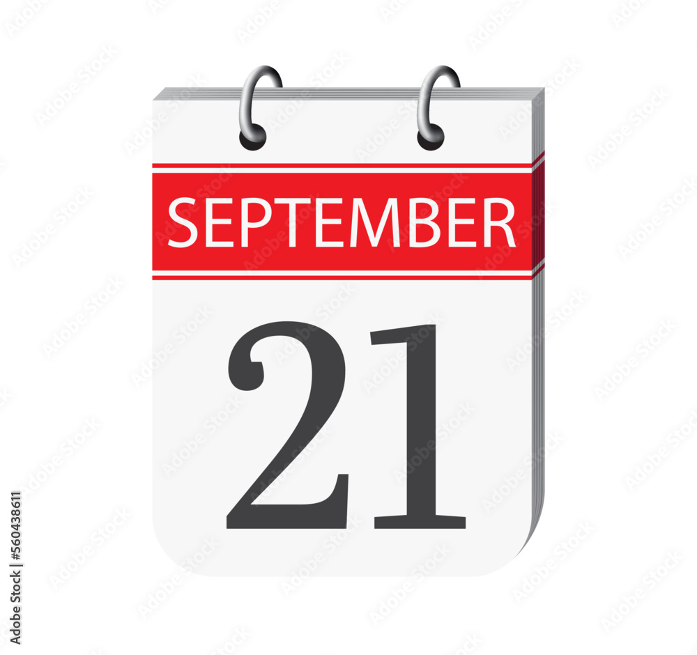 Fototapeta premium 21 september calendar international day of peace vector. 3d one day calendar date appointment, event reminder illustration. Abstract three dimensional daily date appointment, agenda, event calendar. 