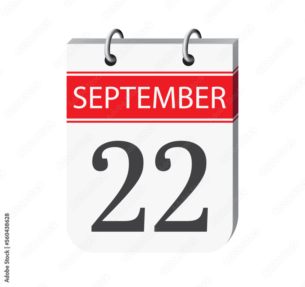 22 september calendar page vector. 3d one day calendar date appointment, deadline, event reminder illustration. Abstract three dimensional daily date appointment, agenda, event calendar. 22 september calendar page vector. 3d one day calendar date appointment, deadline, event reminder illustration. Abstract three dimensional daily date appointment, agenda, event calendar.