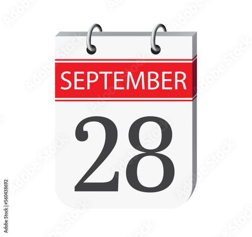 28 september calendar page vector. 3d one day calendar date appointment, deadline, event reminder illustration. Abstract three dimensional daily date appointment, agenda, event calendar. 