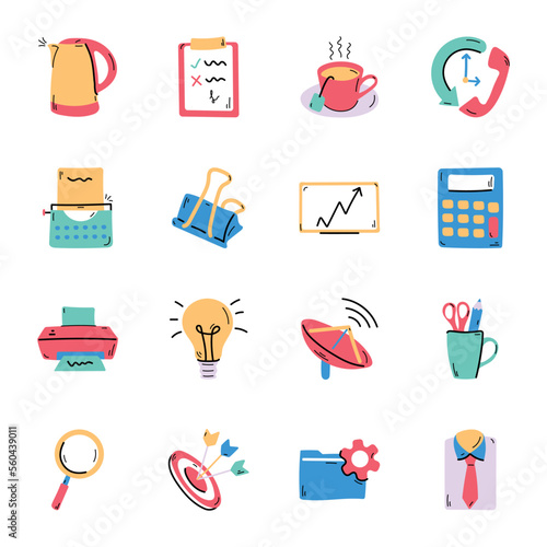 Set of Office Supplies Hand Drawn Icons 

