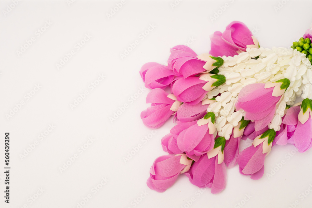 Bouquet of pink and white flowers on a white background with space Bouquet of pink and white flowers on a white background with space