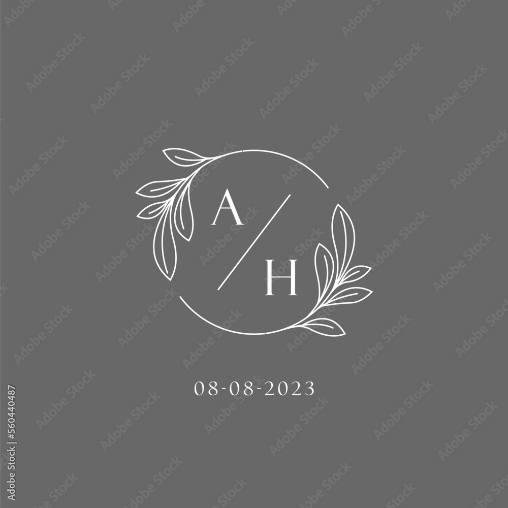 Letter AH wedding monogram logo design creative floral style initial ...