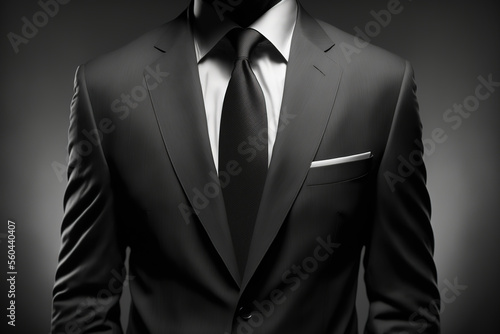 Close-up at a gentleman which is wearing business uniform suit with black necktie. Generative Ai image.