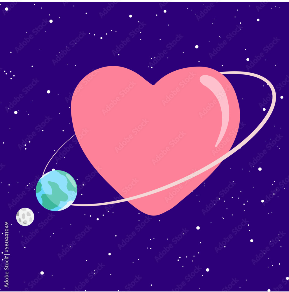 The Earth with the Μoon in orbit around a big heart in the universe. The Earth with the Μoon in orbit around a big heart in the universe.