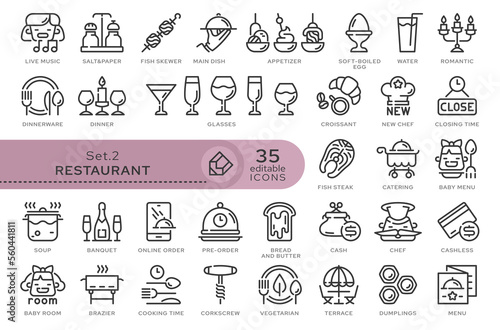 Set of conceptual icons. Vector icons in flat linear style for web sites, applications and other graphic resources. Set from the series - Restaurant. Editable outline icon.	
 photo