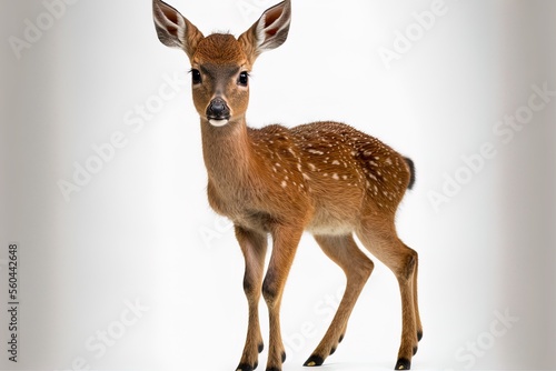 Canvas Print young roe deer, or fawn, with its antlers (capreolus capreolus), isolated on white