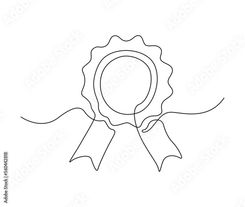 Continuous one line drawing of award ribbon. Achievement ribbon line art vector illustration.