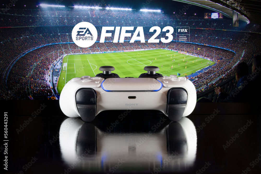 Playstation 5 controller with FIFA 23 logo background - 10 jan, 2023, Sao  Paulo, Brazil Stock Photo | Adobe Stock