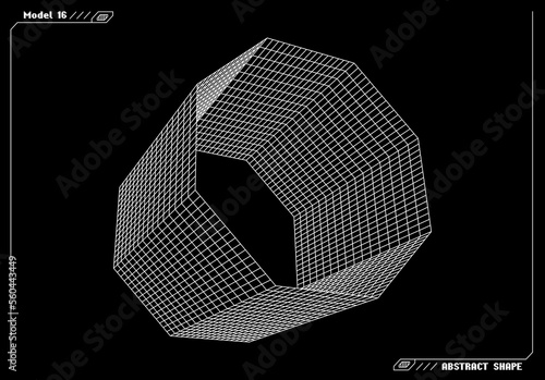 Fototapeta Naklejka Na Ścianę i Meble -  Abstract 3d wireframe shape or basic element with open edge. Science and technology geometric abstraction with deformed shape.