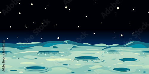 Fotografiet Moon landscape with craters on black space with stars, game background tileable