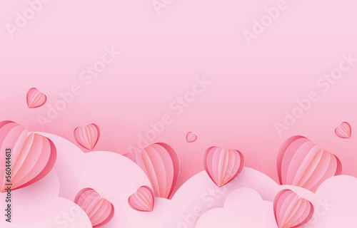 Minimal card Happy Valentine's Day. Paper-cut heart elements decorate greeting cards in sweet colors. vector illustration free space on square paper frame.