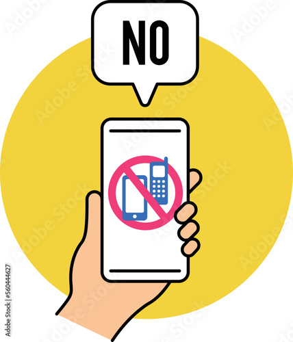 Smartphone icon. Manners at public facilities. No photography allowed. No calls. Precautions in museums and galleries.