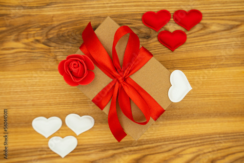Gift box on the wooden background. Valentine's day celebration