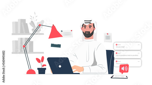 Saudi man working in his office