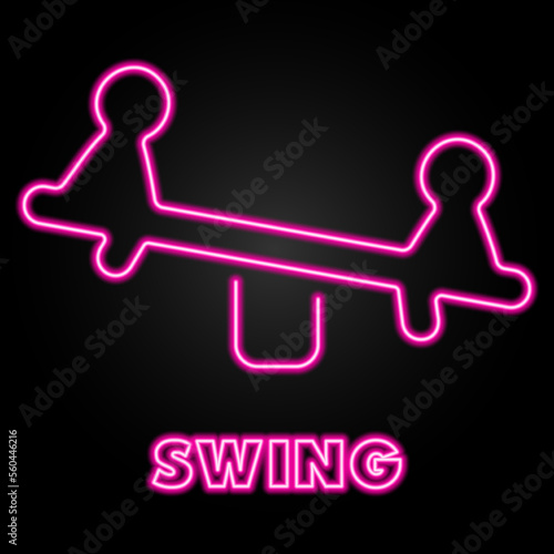 swing neon sign, modern glowing banner design, colorful modern design trends on black background. Vector illustration.