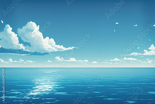 Background Of Calm Sea, Ocean, And Blue Sky. Generative AI