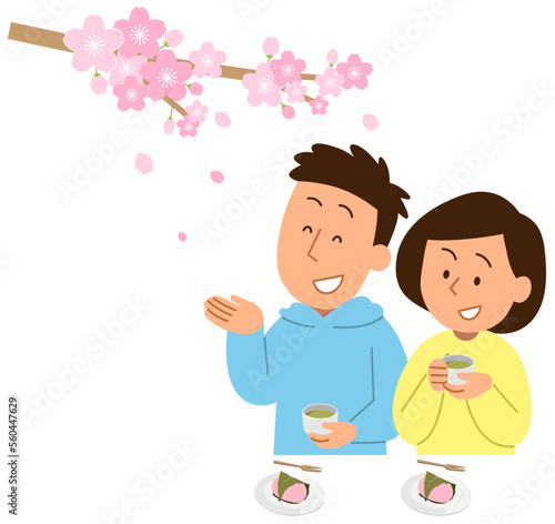 お花見する夫婦