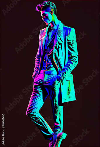 British style gentleman,psychedelic colors,fashion look,neon light