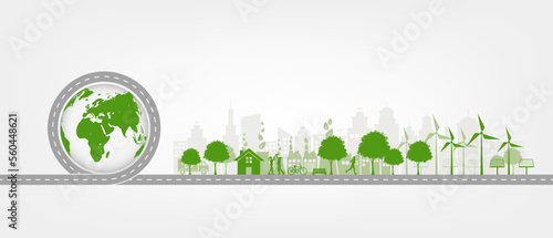 Banner Green city and Sustainability development, Eco friendly, Carbon footprint reduction concept,Vector illustration