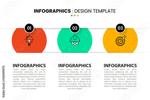 Infographic template. 3 circles in a row with icons and numbers