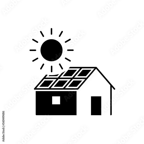 House with solar panels on the roof black icon