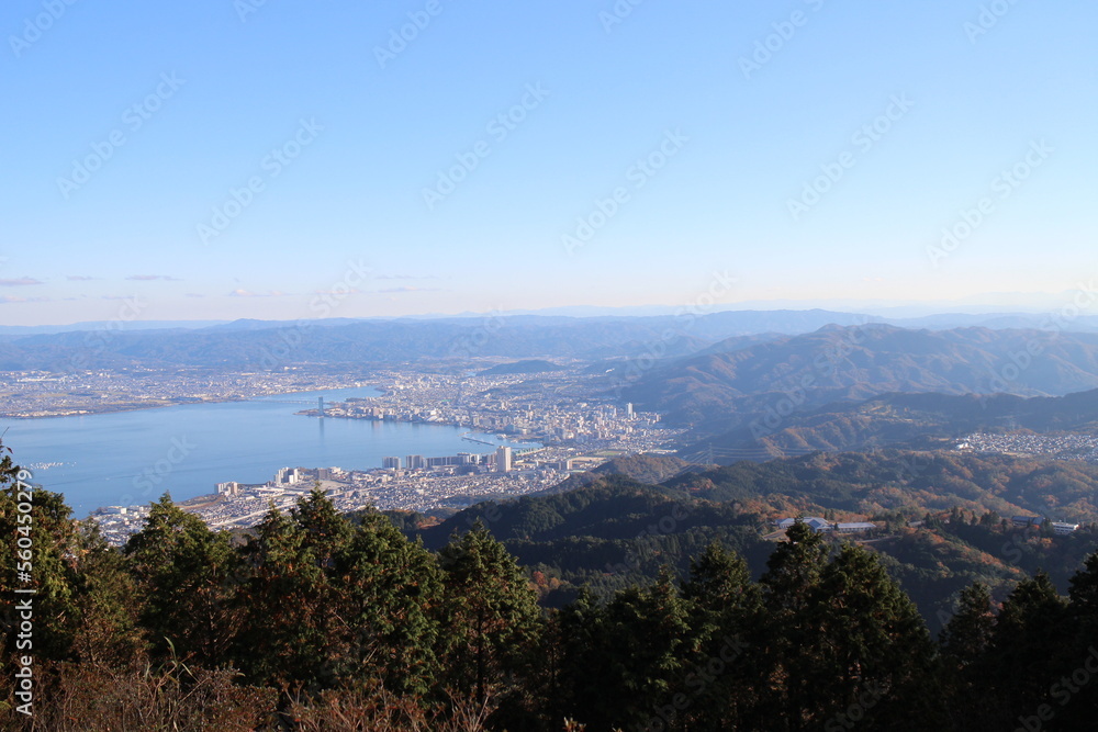 Lake Biwa viewed from mount Hiei in Kyoto, Japan