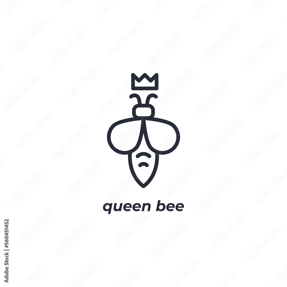 Vector sign queen bee symbol is isolated on a white background. icon color editable. Vector sign queen bee symbol is isolated on a white background. icon color editable.