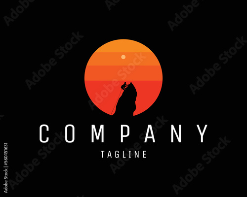 mountain climber logo with silhouette rope. terolasi view of the evening sky. best for badge, emblem, icon, design sticker, t-shirt, concept. vector illustration available in eps 10.