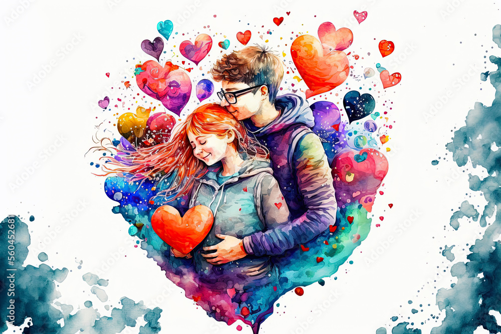 Cuddle, kiss , couple , - AI Photo Generator - starryai