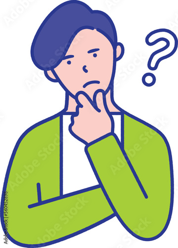 疑問を感じて首をかしげるイメージの20代〜40代カジュアルな服を着た男性の上半身イラスト素材