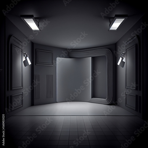 Gray studio room background with spotlight on. Illustrator Generative AI