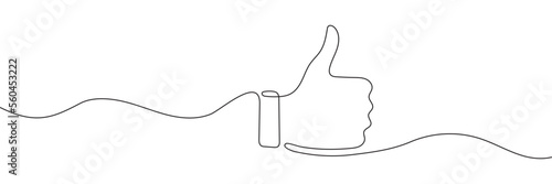 Continuous one line drawing of like hand showing thumb up. Vector illustration