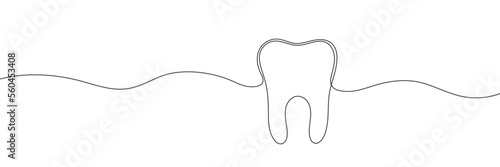 Continuous one line of a human tooth. World Dentist Day. Vector illustration