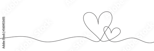 Continuous one line drawing of two hearts. Vector illustration