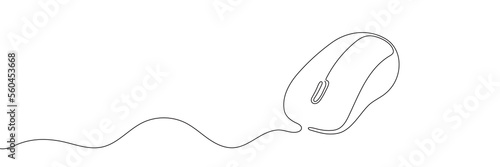 Drawn continuous one line computer mouse logo. Vector illustration