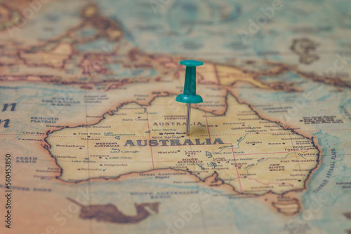 Pin Australia, Australia on the world map, continent of Australia.