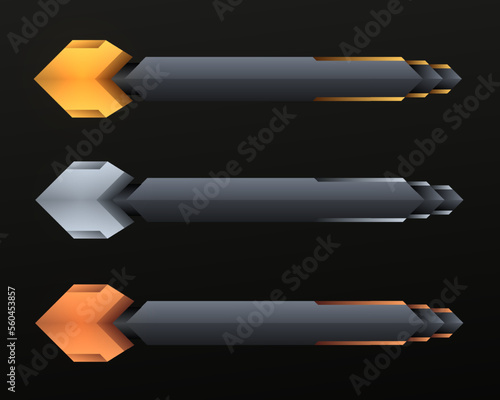 Futuristic lower third title banners with gold, silver and bronze borders for video streaming and braking news headline
