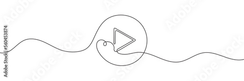 The play button is drawn as a continuous single line. One continuous drawing of a play button. Vector illustration