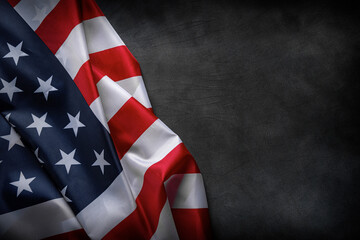 USA American flag on worn darck background. Image suitable for Patriotic concept, USA Memorial day, Labor day, 4th of July or Veteran's day celebration.